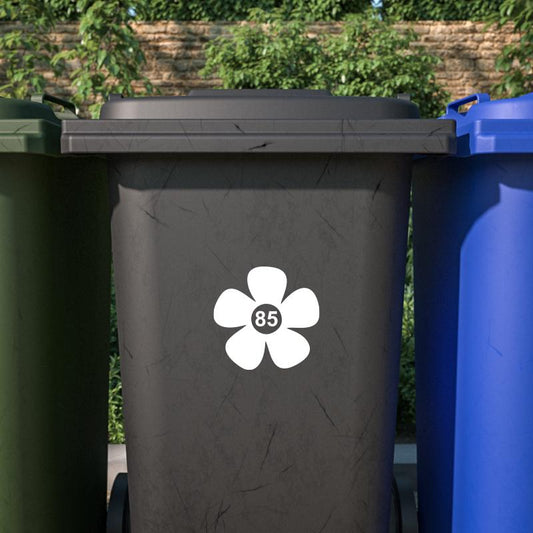 Personalised Wheelie Bin Sticker Decal Graphic vinyl house numbers flower