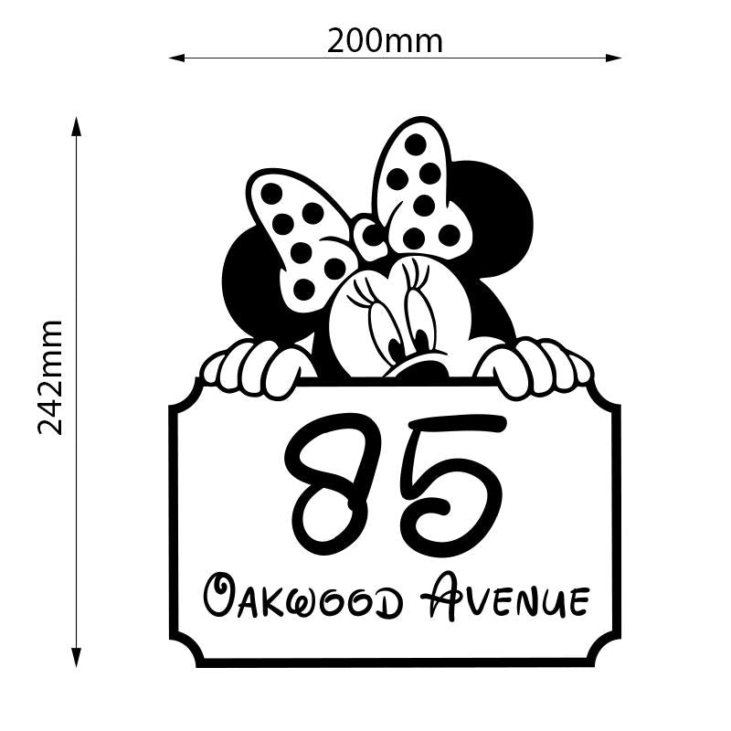 Personalised Wheelie Bin Sticker vinyl house numbers Road Name Minnie Mouse